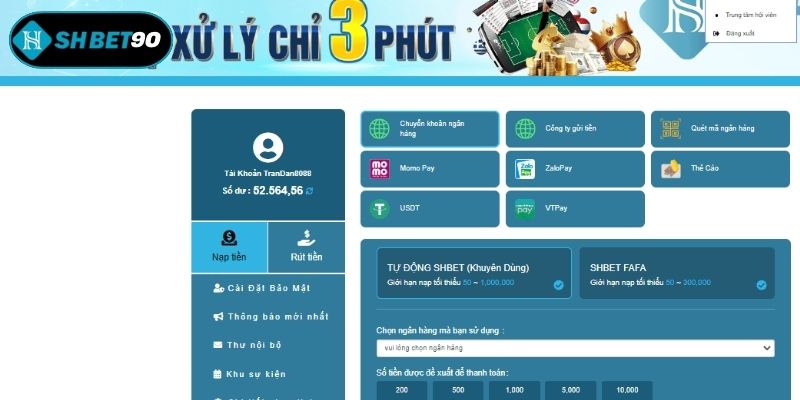 Chuyển khoản ngân hàng được nhiều người chơi lựa chọn để nạp tiền SHBET