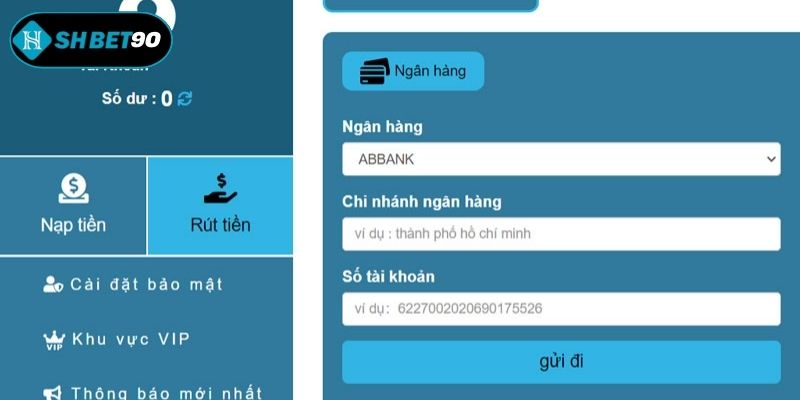 Hướng dẫn rút tiền SHBET về tài khoản ngân hàng trong 2 phút